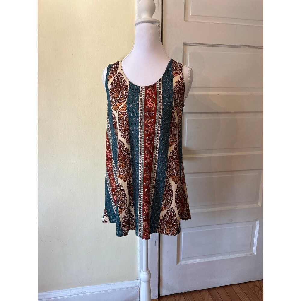 Tank top wide strap boho bohemian teal white hippy Y2K grandma core vintage NEW